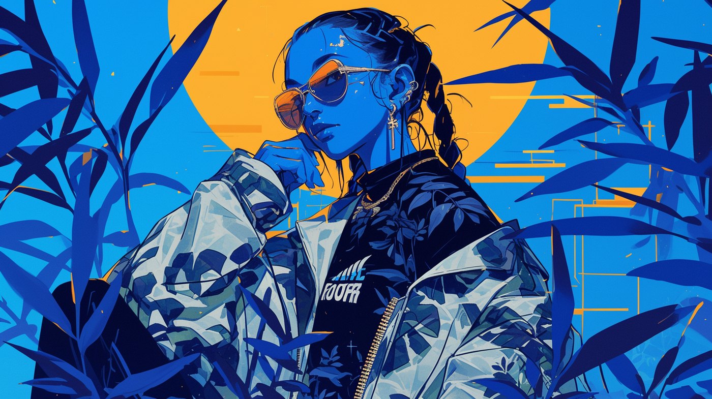 Blue and orange fashion illustration